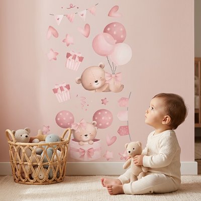 Stickers muraux chambre bébé doudou regarde
