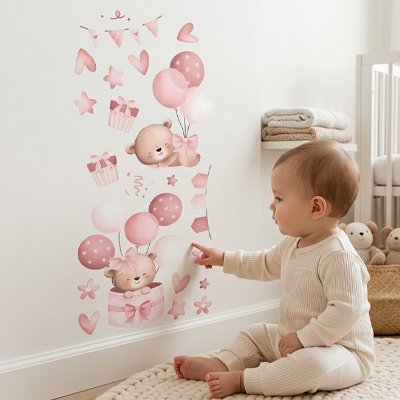 Stickers muraux chambre bébé sur lit touche