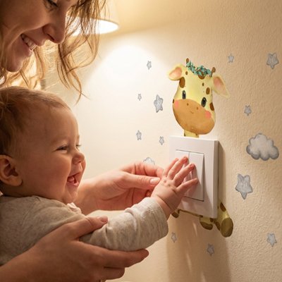 Stickers muraux enfant giafe bébé maman