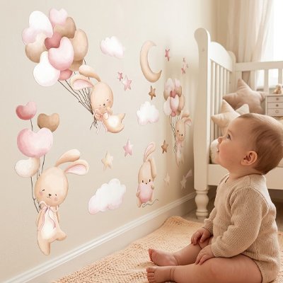 Stickers muraux enfant lapin beige