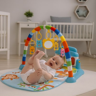 Tapis eveil bebe allongé sur tapis