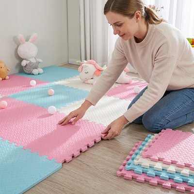 Tapis mousse puzzle Sécurisé Enfant blanc rose bleu