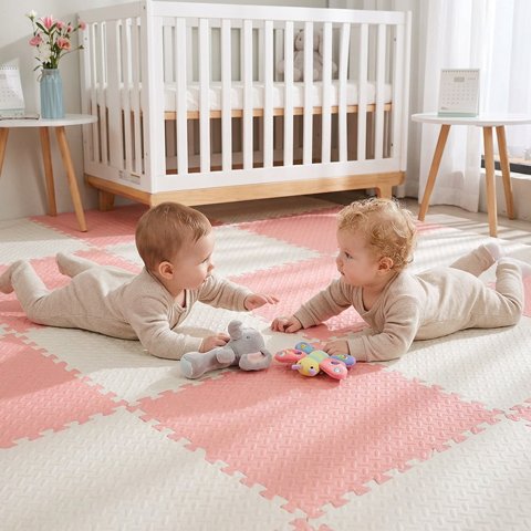 Tapis mousse puzzle Sécurisé Enfant blanc rose