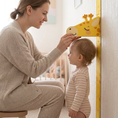 Toise Murale girafe maman bébé