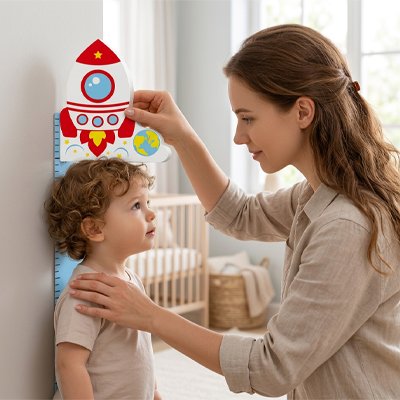 Toise enfant fusee  bébé maman
