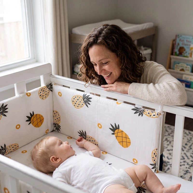 Tour de lit maman regarde bébé