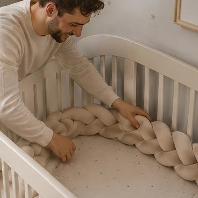 Tresse de lit bébé Lune en Peluche beige