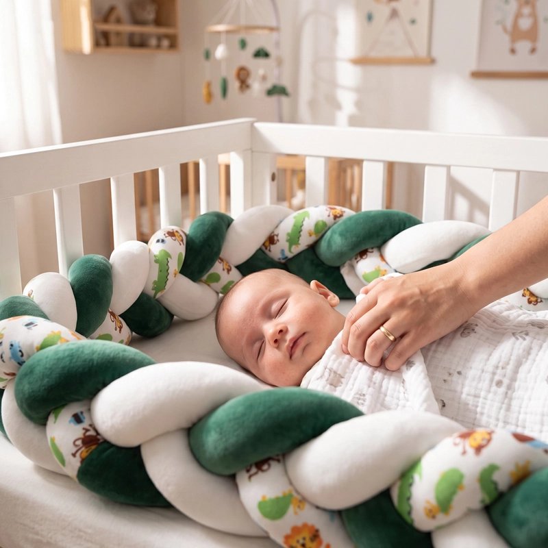 Tresse de lit bébé Patchwork vert blanc
