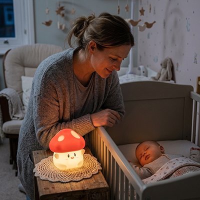 Veilleuse bébé champignon maman enfant