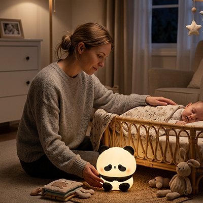 Veilleuse bébé panda maman